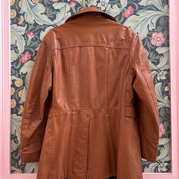 1970s 70s Vintage Leather trench coat with a matching belt unisex - Picture 3 of 9